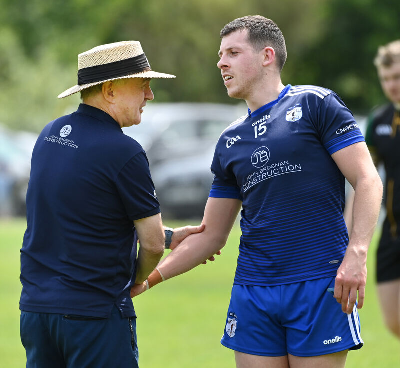 Knocknagree manager John Fintan Daly congratulates Anthony O'Connor after defeating Carbery Rangers. Picture: Eddie O'Hare Knocknagree manager John Fintan Daly congratulates Anthony O'Connor after defeating Carbery Rangers. Picture: Eddie O'Hare