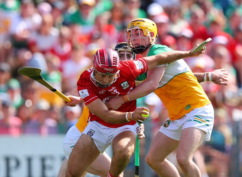 Cork vs Offaly: Cork's William Buckley with Patrick Taaffe of Offaly Cork vs Offaly: Cork's William Buckley with Patrick Taaffe of Offaly
