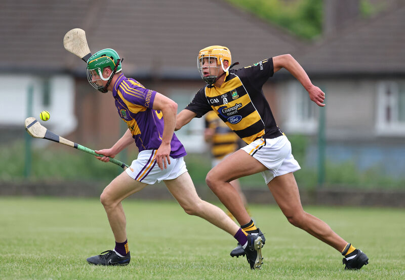 Peter Collins of Carbery in possession as Avondhu's Johnny Murphy gives chase. Picture: Jim Coughlan