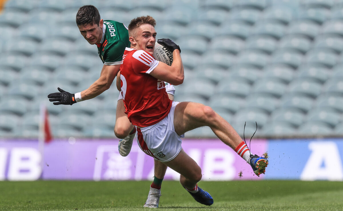 Cork's Tommy Walsh with Conor Loftus of Mayo in 2023. Picture: Evan Treacy/INPHO
