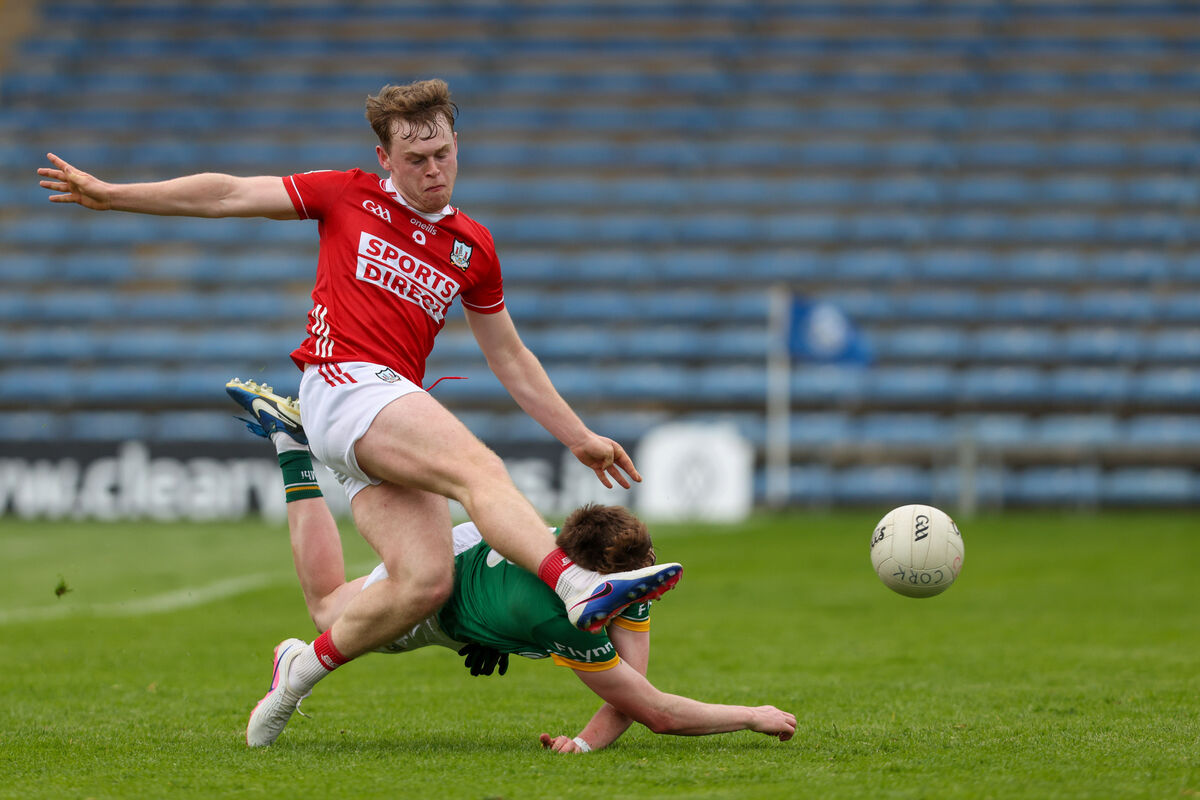 Meath's John Killoran gets in a block on Cork's Conrad Murphy. Picture: Diarmuid Brennan/Sportsfocus Meath's John Killoran gets in a block on Cork's Conrad Murphy. Picture: Diarmuid Brennan/Sportsfocus