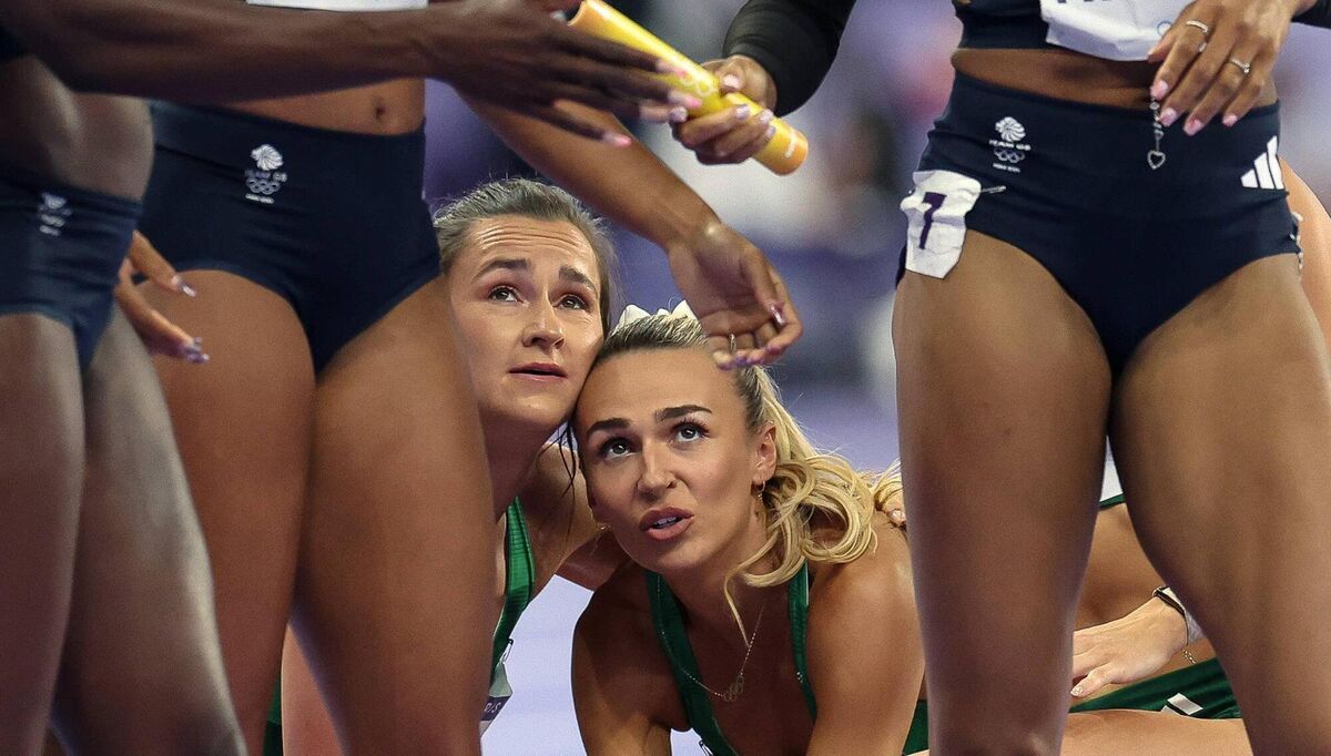 DID WE? Phil Healy and Sharlene Mawdsley after the Women’s 4x400m Relay final at the Paris 2024 Olympic Games. Pic: Morgan Treacy