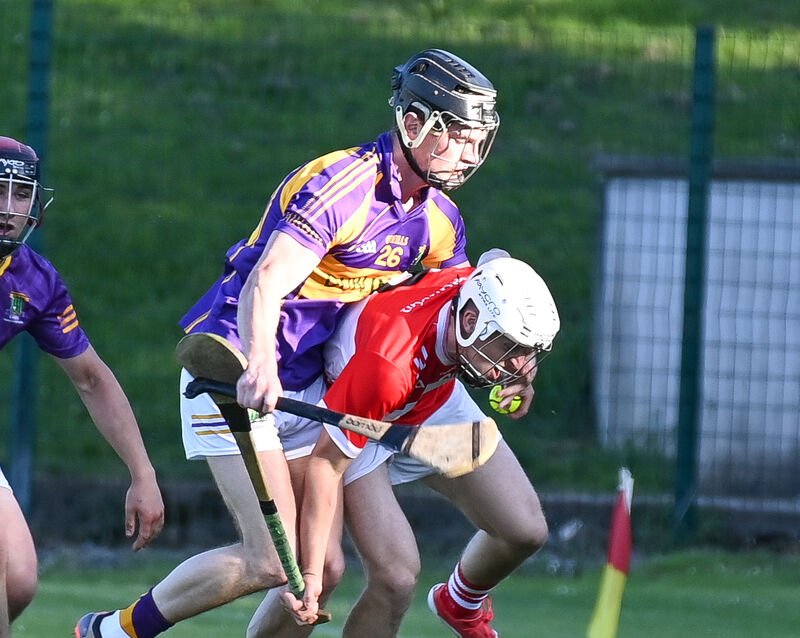  Seandún's Seán O'Reilly is tackled by Carbery's Mark Hickey. Picture: David Keane