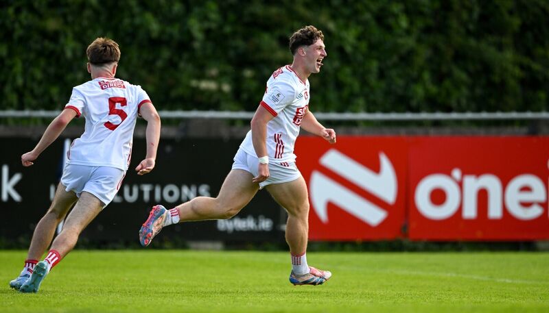 Tom Whooley of Cork celebrates after scoring his side's first goal against Derry. Picture: Sam Barnes/Sportsfile