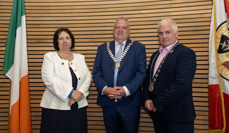 The newly elected Mayor of the County of Cork, councillor Bernard Moynihan who Cork County Council Chief Executive Moira Murrell and newly-elected Deputy Mayor of the County of Cork, councillor Finbarr Harrington. Picture: Brian Lougheed. The newly elected Mayor of the County of Cork, councillor Bernard Moynihan who Cork County Council Chief Executive Moira Murrell and newly-elected Deputy Mayor of the County of Cork, councillor Finbarr Harrington. Picture: Brian Lougheed.