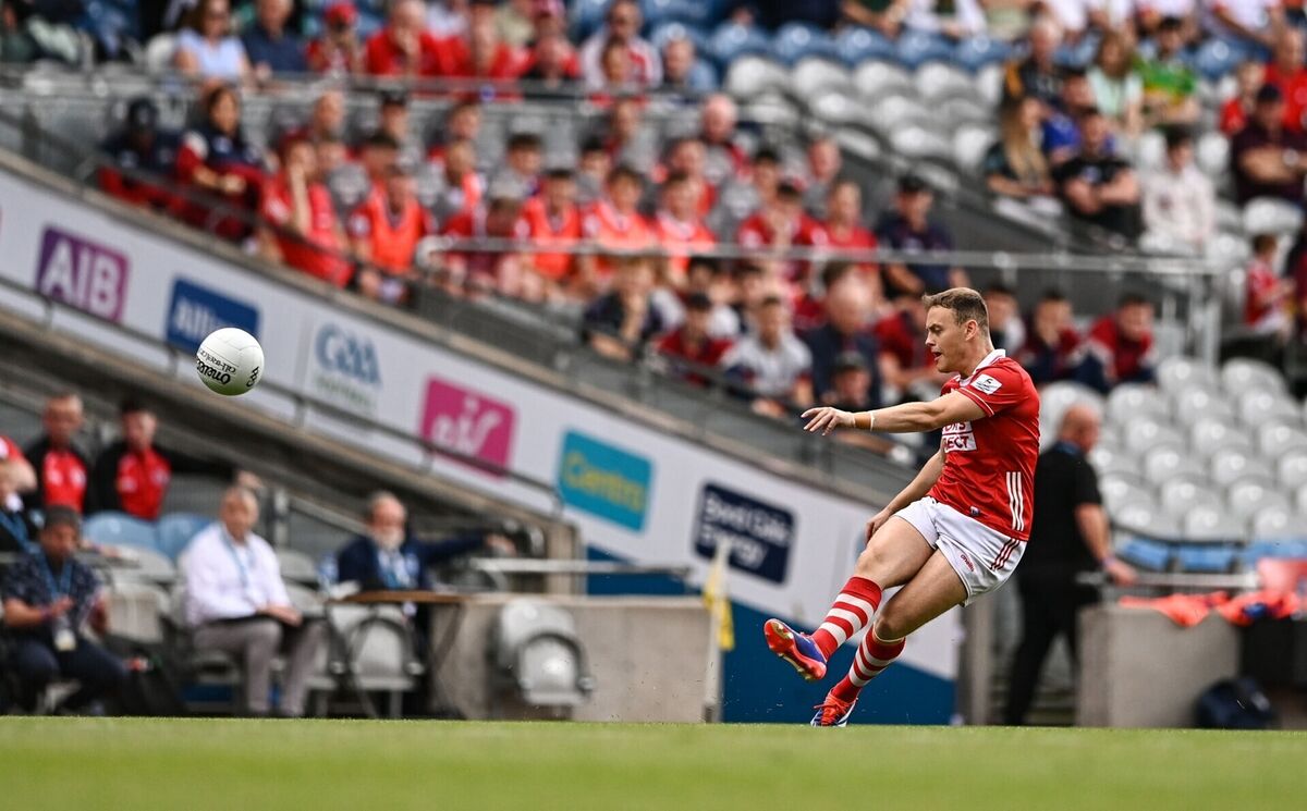 Steven Sherlock of Cork kicks a 45 against Mayo. Picture: Ben McShane/Sportsfile Steven Sherlock of Cork kicks a 45 against Mayo. Picture: Ben McShane/Sportsfile