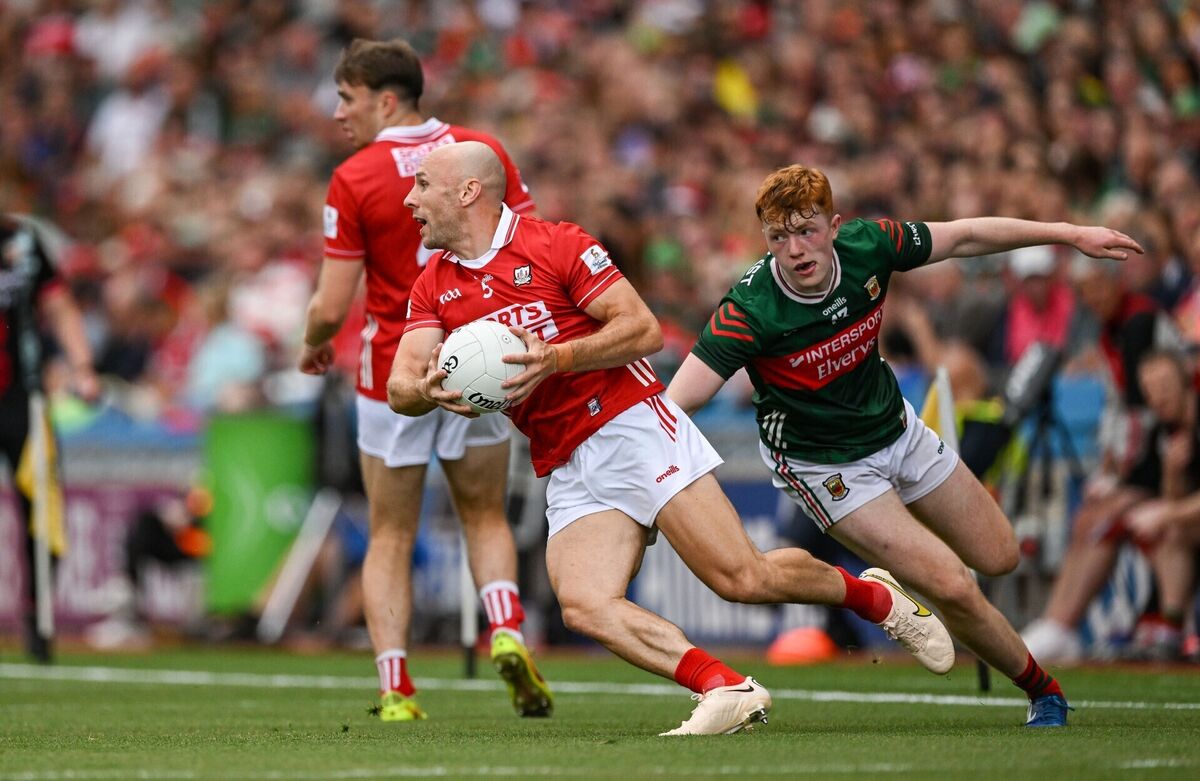 Brian O'Driscoll of Cork in action against Darragh Beirne of Mayo. Picture: Ramsey Cardy/Sportsfile Brian O'Driscoll of Cork in action against Darragh Beirne of Mayo. Picture: Ramsey Cardy/Sportsfile
