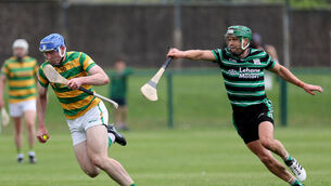 <p> Fionn Coleman of Blackrock tries to get away from Douglas's Alan Cadogan in Sunday's RedFM Hurling Division 1 clash at Church Road. Picture: Jim Coughlan</p>