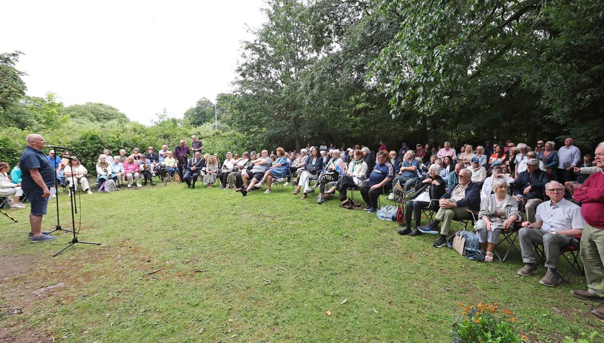 The gathering for Sunday's commemoration. Picture: Jim Coughlan.
