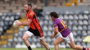 <p> Donncha O'Connor, Duhallow, Olan O'Donovan, Carbery.  Cork County Divisions/Colleges Premier Senior Football Championship Seeded Semi Final, Duhallow V's Carbery, at Pairc Ui Rinn, Cork.</p>