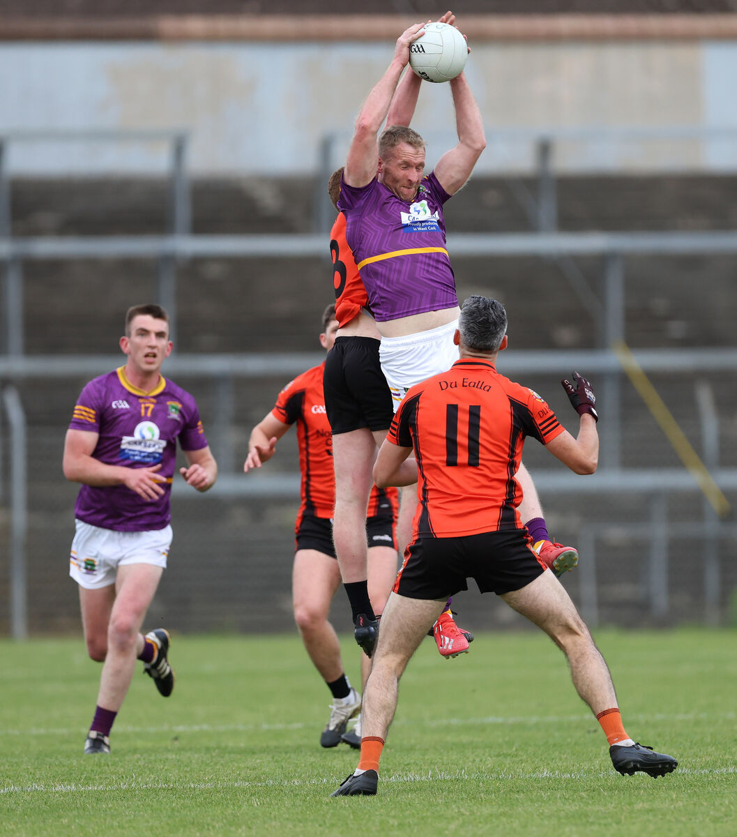  Conor O'Callaghan, Duhallow, Ruairi Deane, Carbery, battle for the high ball.  Cork County Divisions/Colleges Premier Senior Football Championship Seeded Semi Final, Duhallow V's Carbery, at Pairc Ui Rinn, Cork.