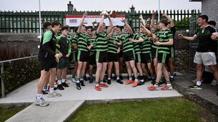 <p> Celebrations for Douglas, captained by James Gordon, after the win in the Rebel Og Fe18 Premier 1 League Football final: Douglas vs Carrigaline at Ballinlough, Cork. Picture: Larry Cummins</p>