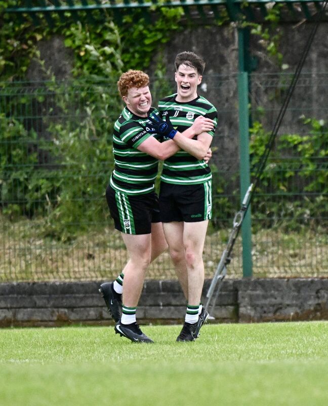 (right) Douglas Goal scorer Adam Kelly is congratulated by teammate Ciaran Fitzgerald for in the Rebel Og Fe18 Premier 1 League Football final: Douglas vs Carrigaline at Ballinlough, Cork. Picture: Larry Cummins (right) Douglas Goal scorer Adam Kelly is congratulated by teammate Ciaran Fitzgerald for in the Rebel Og Fe18 Premier 1 League Football final: Douglas vs Carrigaline at Ballinlough, Cork. Picture: Larry Cummins