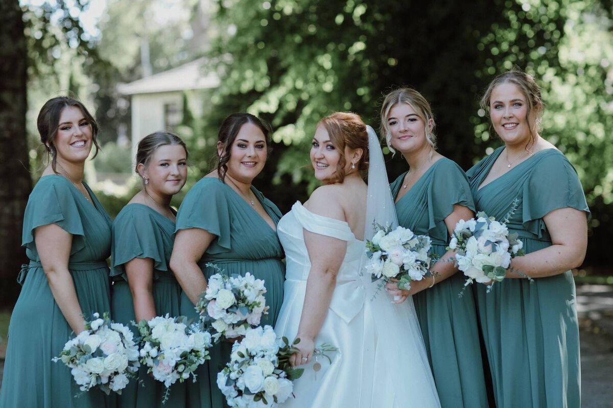 Nikki with her bridesmaids. The couple said they were touched to celebrate the day with their friends and family.