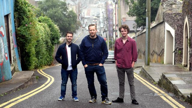 <p>FRESH-FACED: Peter Foott (centre) with Cork actors Alex Murphy (left) and Chris Walley at the start of their The Young Offenders journey in 2016</p>