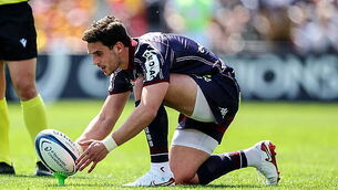Inpho Joey Carbery lines up a kick 6/4/2025