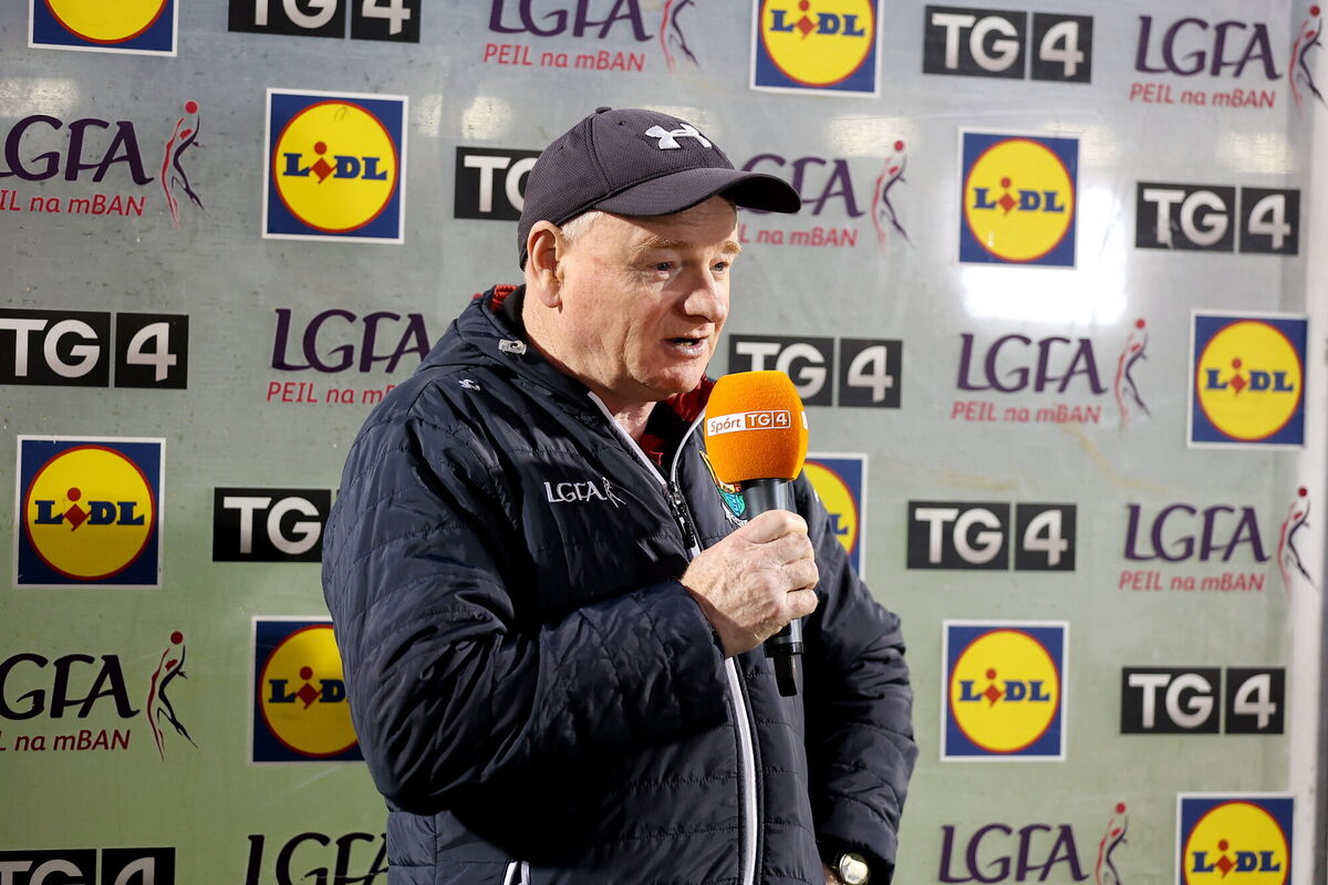 Cork manager Joe Carroll is interviewed before the Lidl Ladies National Football League Division 1 Round 7 match between Cork and Waterford at Páirc Uí Rinn in Cork. Photo by Michael P Ryan/Sportsfile