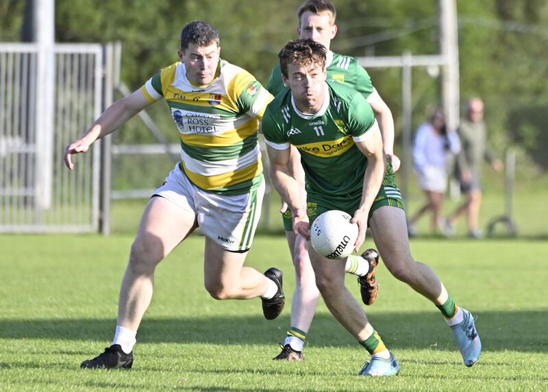 Div 7 League Final Mark Hodnett (Carbery Rangers) is about to be challenged by Aaron Hayes (St. James) during the McCarthy Insurance Group 7 Football League final in Clonakilty. Picture: Martin Walsh. Div 7 League Final Mark Hodnett (Carbery Rangers) is about to be challenged by Aaron Hayes (St. James) during the McCarthy Insurance Group 7 Football League final in Clonakilty. Picture: Martin Walsh.