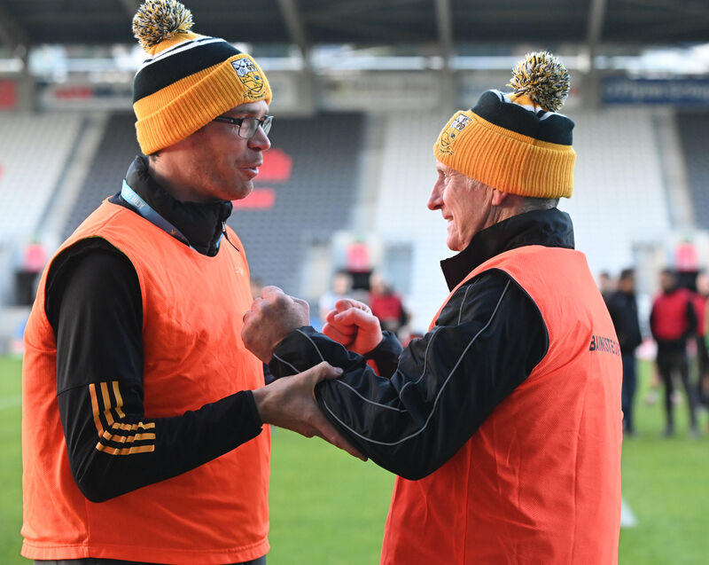 Buttevant manager Joey Hanlon (right) and coach Ian Ryan after defeating St Nick's in the McCarthy Insurance Group Premier JFC final last year. Picture: Eddie O'Hare Buttevant manager Joey Hanlon (right) and coach Ian Ryan after defeating St Nick's in the McCarthy Insurance Group Premier JFC final last year. Picture: Eddie O'Hare
