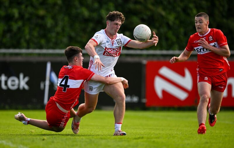 Tom Whooley of Cork in action against Dara McKaigue and Conor Sargent of Derry. Picture: Sam Barnes/Sportsfile Tom Whooley of Cork in action against Dara McKaigue and Conor Sargent of Derry. Picture: Sam Barnes/Sportsfile
