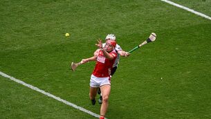 <p>Cork's Brian Hayes battles Galway's Daithí Burke for possession during Saturday's All-Ireland SHC semi-final at Croke Park. Picture: Daire Brennan/Sportsfile</p>