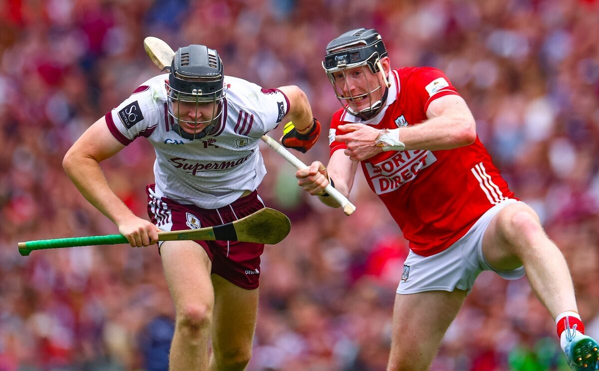 Galway’s Jason Rabbitte and Damien Cahalane of Cork. Picture: INPHO/James Crombie