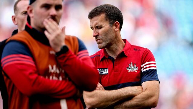 <p>Cork manager Ben O’Connor dejected after the game on Saturday. He now has serious work to do to get his side back to the top table. Picture: INPHO/Ryan Byrne</p>