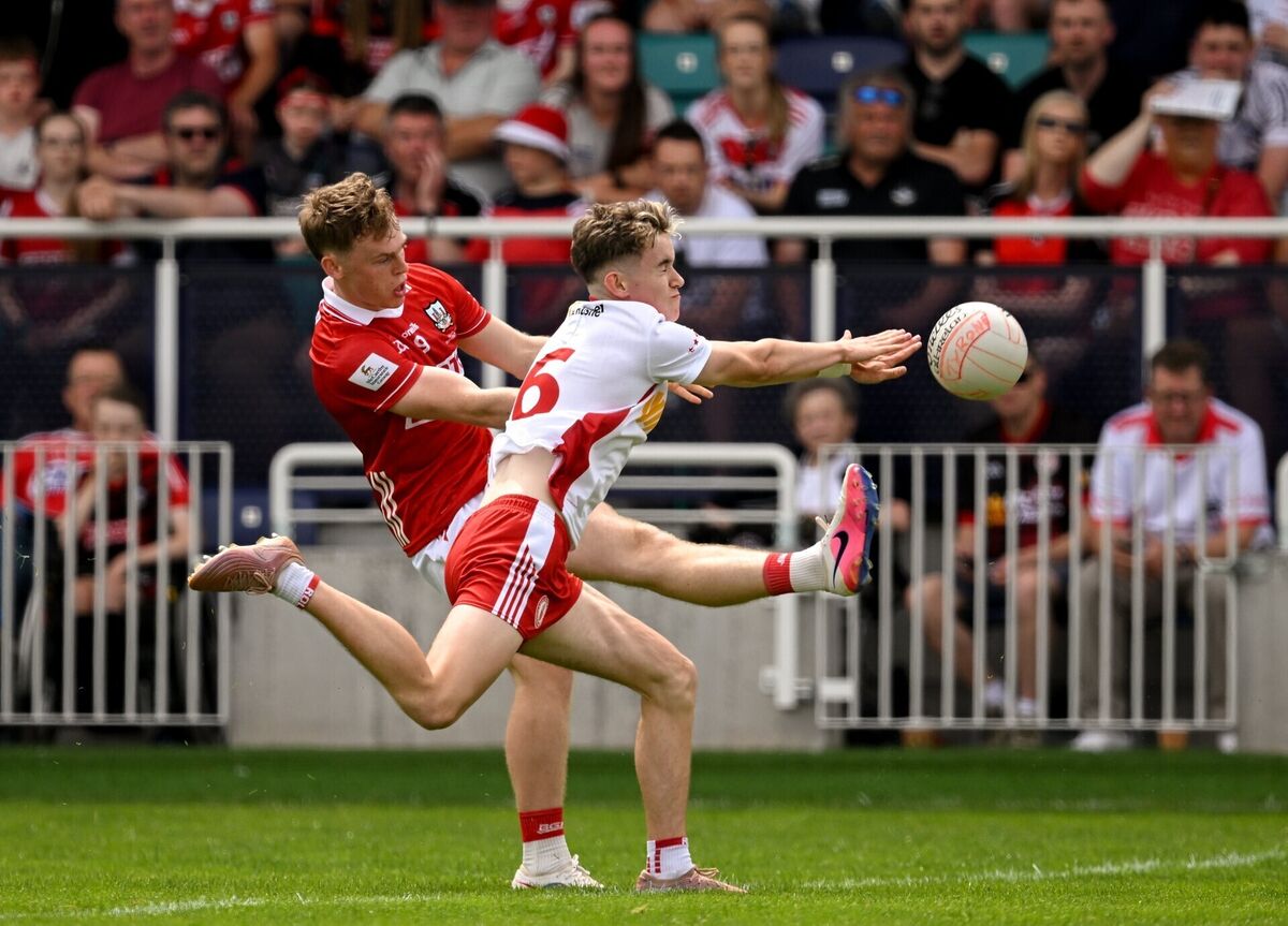  Conrad Murphy of Cork scores a point under pressure against Tyrone. Picture: Sam Barnes/Sportsfile