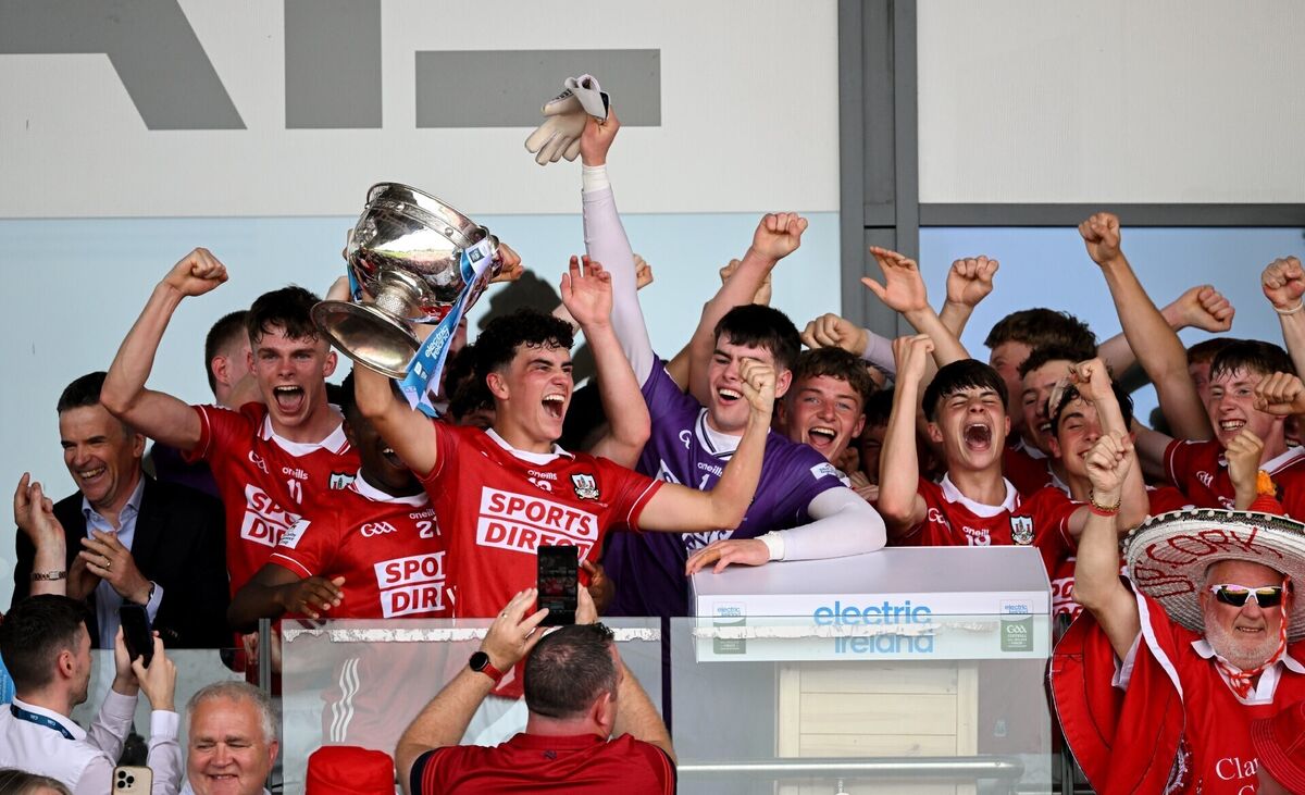 Captain Joe Miskella of Cork lifts the cup. Picture: Sam Barnes/Sportsfile Captain Joe Miskella of Cork lifts the cup. Picture: Sam Barnes/Sportsfile