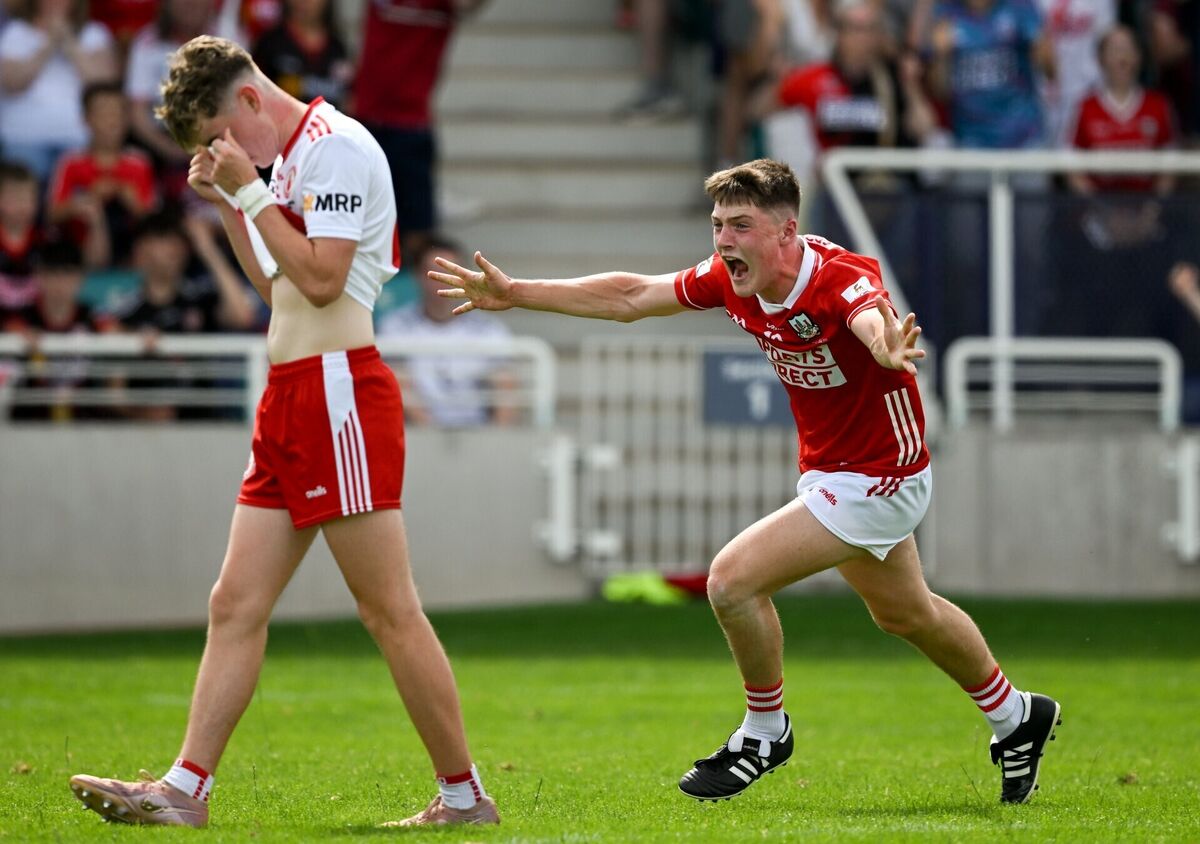 Eoghan Ahern of Cork celebrates at the final whistle. Picture: Sam Barnes/Sportsfile Eoghan Ahern of Cork celebrates at the final whistle. Picture: Sam Barnes/Sportsfile