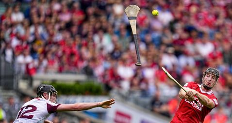 Eoin Downey has a shot as a hurl comes his way 4/7/2026