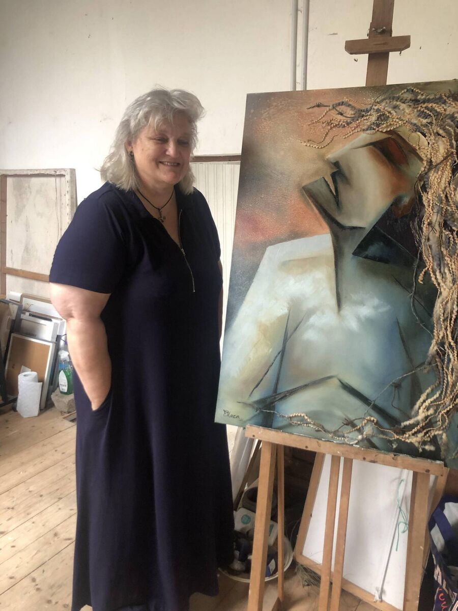 Eileen with her artwork for the Silk & Steel exhibition in My Place, Midleton, from July 3-12 Eileen with her artwork for the Silk & Steel exhibition in My Place, Midleton, from July 3-12