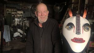 <p>George with one of his creations for the Silk &amp; Steel exhibition in My Place, Midleton, from July 3-12</p>