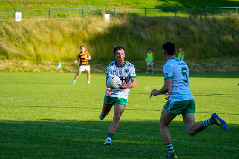 Muskerry’s Liam Twohig finds support in his team mate Conor Dodd against Avondhu. Picture: Noel Sweeney Muskerry’s Liam Twohig finds support in his team mate Conor Dodd against Avondhu. Picture: Noel Sweeney