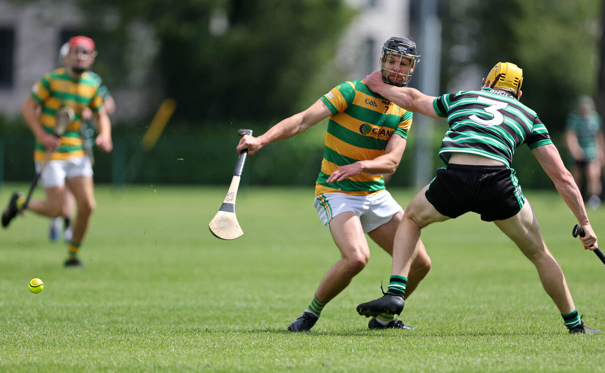  Tadgh Deasy, Blackrock, tries to get by Daniel Harte, Douglas during their Division 1 Hurling League game at Churchroad, Blackrock. Picture: Jim Coughlan