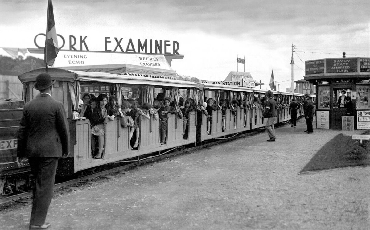 All aboard the mini-railway at the Cork International Industrial Exhibition in 1932. All aboard the mini-railway at the Cork International Industrial Exhibition in 1932.