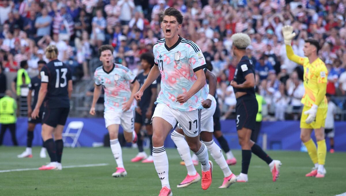 Charles De Ketelaere celebrates his first of two in Seattle against the US. Picture: Alex Grimm/Getty Charles De Ketelaere celebrates his first of two in Seattle against the US. Picture: Alex Grimm/Getty