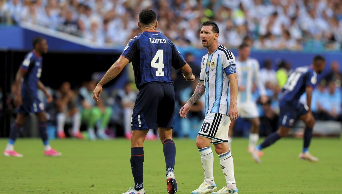 Roberto (Pico) Lopes of Cabo Verde and Lionel Messi of Argentina during the 2026 FIFA World Cup Round of 32 match at Miami Stadium in Florida, USA. Photo by Eston Parker/Sportsfile Roberto (Pico) Lopes of Cabo Verde and Lionel Messi of Argentina during the 2026 FIFA World Cup Round of 32 match at Miami Stadium in Florida, USA. Photo by Eston Parker/Sportsfile
