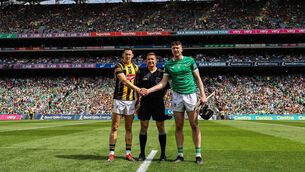 <p>Cork referee Colm Lyons with captains Richie Reid of Kilkenny and Limerick's Declan Hannon before the 2022 All-Ireland SHC final at Croke Park. Picture: Inpho/James Crombie</p> <p>Cork referee Colm Lyons with captains Richie Reid of Kilkenny and Limerick's Declan Hannon before the 2022 All-Ireland SHC final at Croke Park. Picture: Inpho/James Crombie</p>