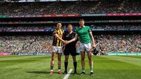 Richie Reid, Colm Lyons and Declan Hannon during the coin toss 17/7/2022