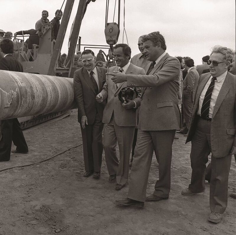 Then-Bord Gáis chairman Michael McStay, engineers and officials visit the developing Cork-Dublin pipeline in 1982. Picture: Irish Photo Archive