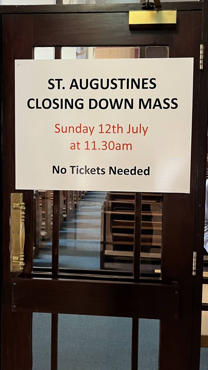 The sign on the door of St Augustine's Church this week.