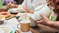 Man Pouring Tea for Young Girl and Woman during Outdoor Gathering