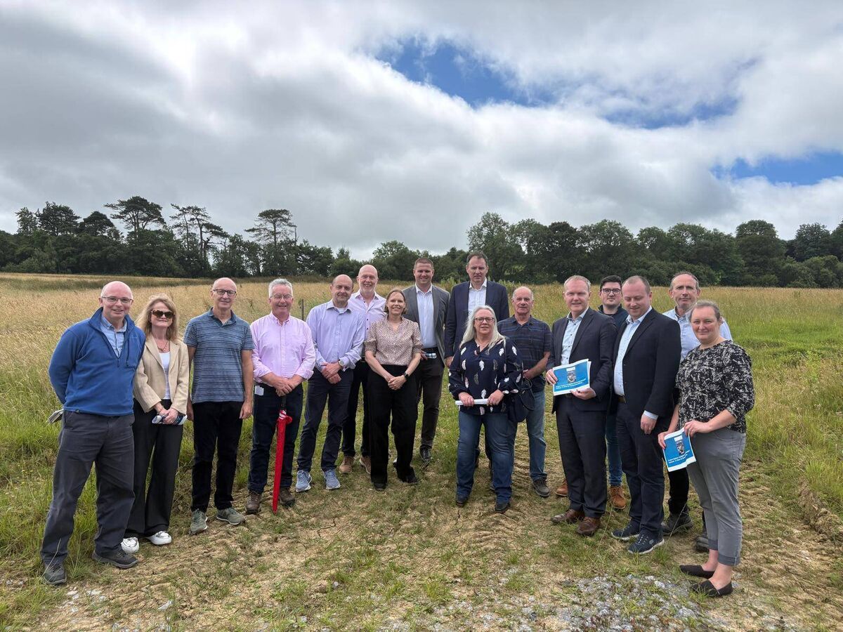 Representatives from local sporting organisations, the Carrigaline Community Sports Campus group, Cork County Council, and Carrigaline Order of Malta, with Seamus McGrath TD and Minister of State at the Department of Culture, Communications and Sport, Charlie McConalogue, during the minister’s visit to the Kilnagleary site. Representatives from local sporting organisations, the Carrigaline Community Sports Campus group, Cork County Council, and Carrigaline Order of Malta, with Seamus McGrath TD and Minister of State at the Department of Culture, Communications and Sport, Charlie McConalogue, during the minister’s visit to the Kilnagleary site.