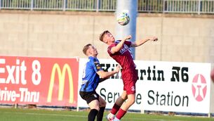 <p>Rhys Brennan, Cobh Ramblers, gets ahead of Kyle O'Connor, Athlone Town. Picture: Paul Molloy. </p> <p>Rhys Brennan, Cobh Ramblers, gets ahead of Kyle O'Connor, Athlone Town. Picture: Paul Molloy. </p>
