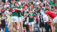 GAA All-Ireland Senior Football Championship Semi-Final Mayo vs Louth Kobe McDonald and Donnacha McHugh celebrate after the match 11/7/2026