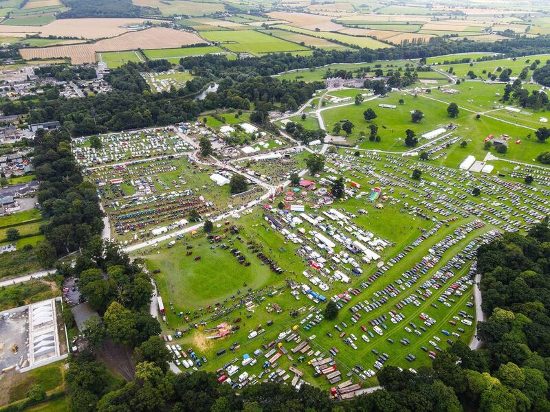 An aerial view of the National Steam Rally at Stradbally Hall, where thousands of visitors gather every August bank holiday weekend to celebrate steam, vintage vehicles, country music and Ireland's rural heritage. 