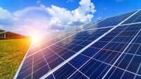 Solar panels. Power station. Blue solar panels. Alternative source of electricity. Solar farm. The source of ecological renewabl