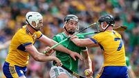 Gearoid Hegarty is fouled by Conor Cleary and Niall O'Farrell  5/7/2026