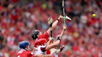 Damien Cahalane and Seán O'Donoghue compete in the air with Conor Whelan and Jason Rabbitte 4/7/2026